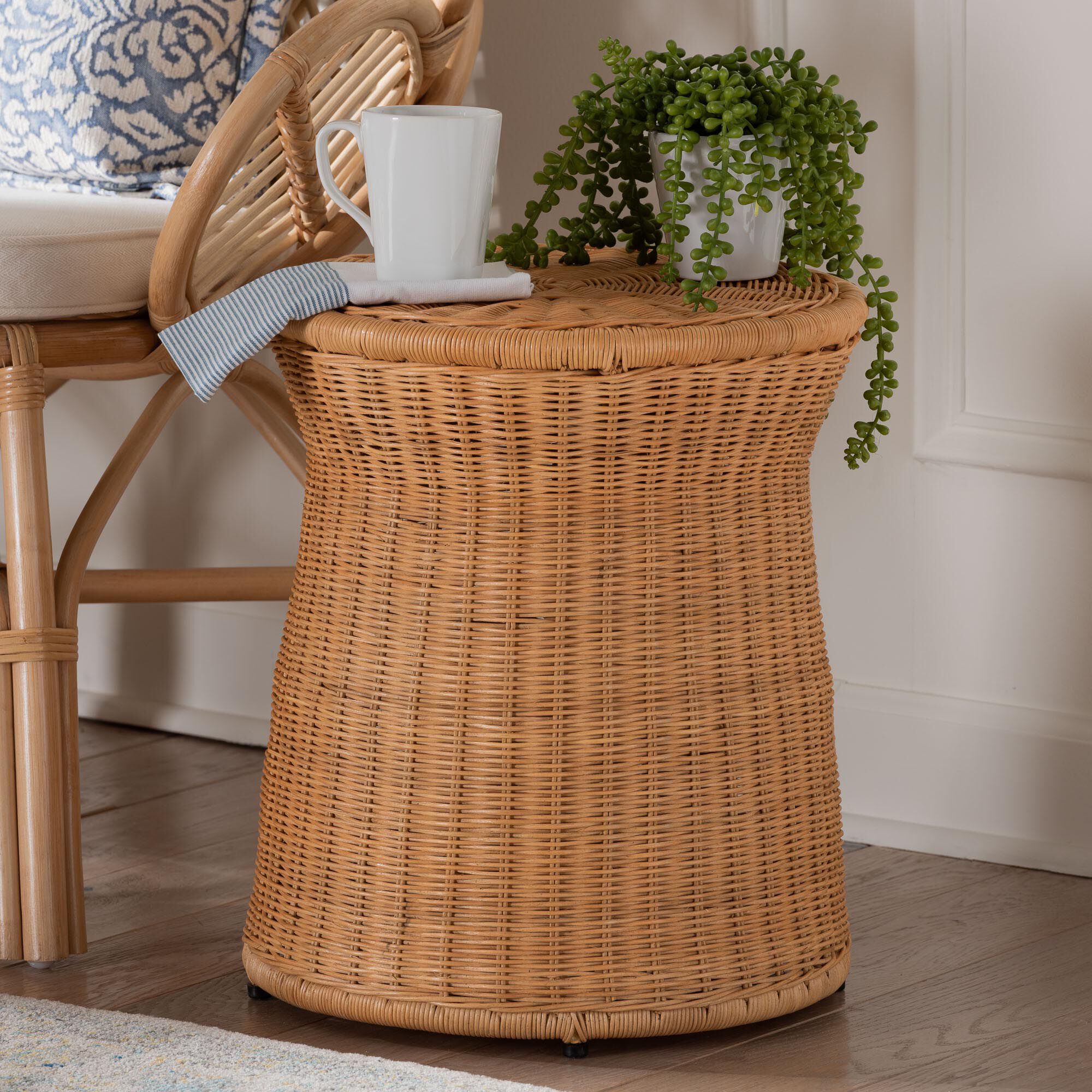 Caroline Round Natural Rattan End Table, LIGHT HONEY, alternate image number 6