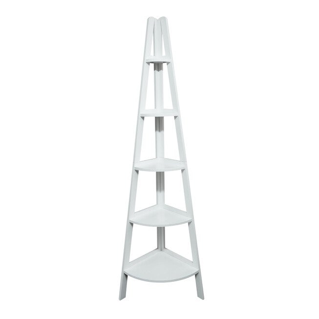 5-Shelf Corner Ladder Bookcase - White, WHITE, hi-res image number null