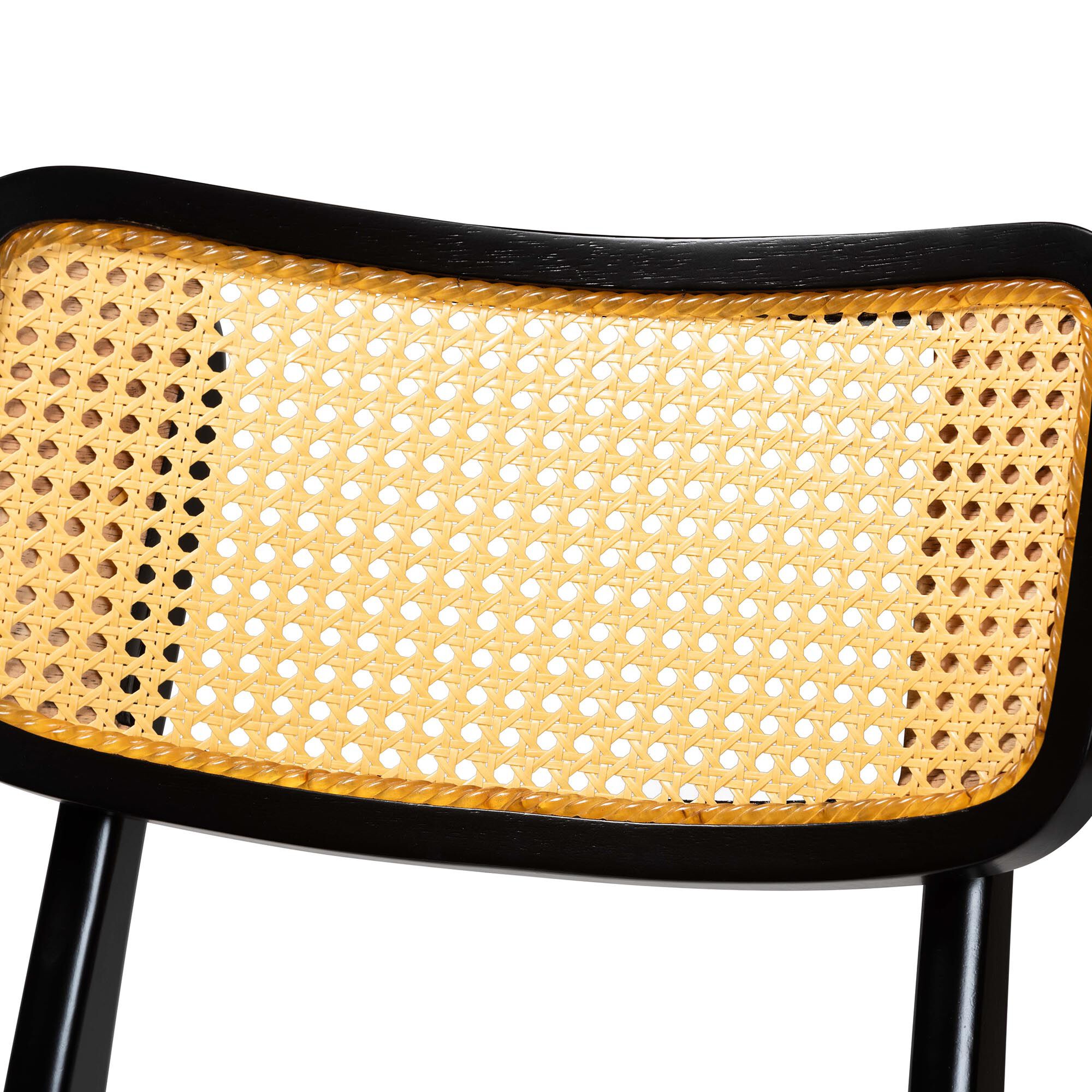 Tafari Mid-Century Modern Walnut Brown Finished Wood and Rattan 2-Piece Dining Chair Set, BROWN, alternate image number 5