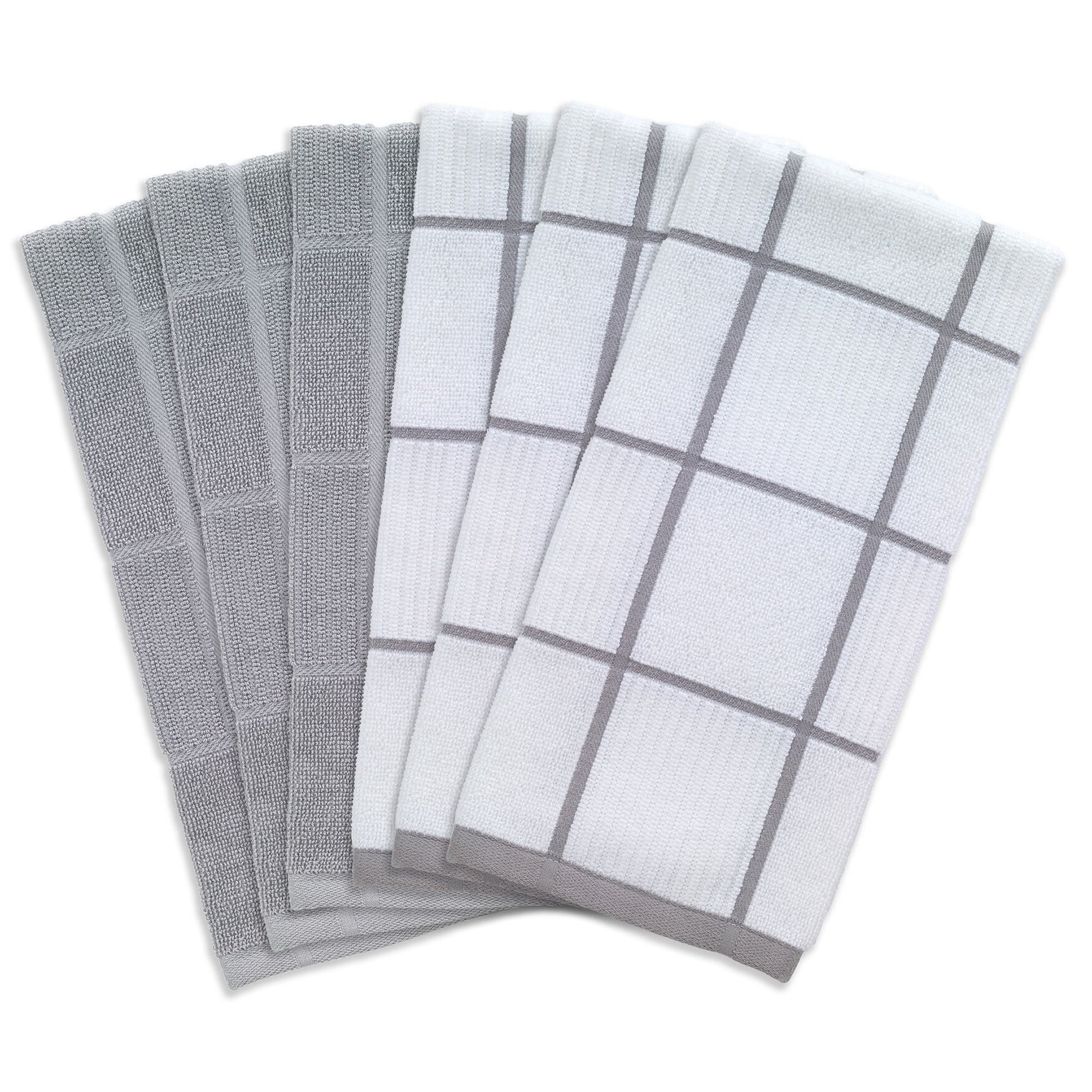 Solid And Check Parquet Kitchen Towel, Six Pack, GRAY, hi-res image number 0