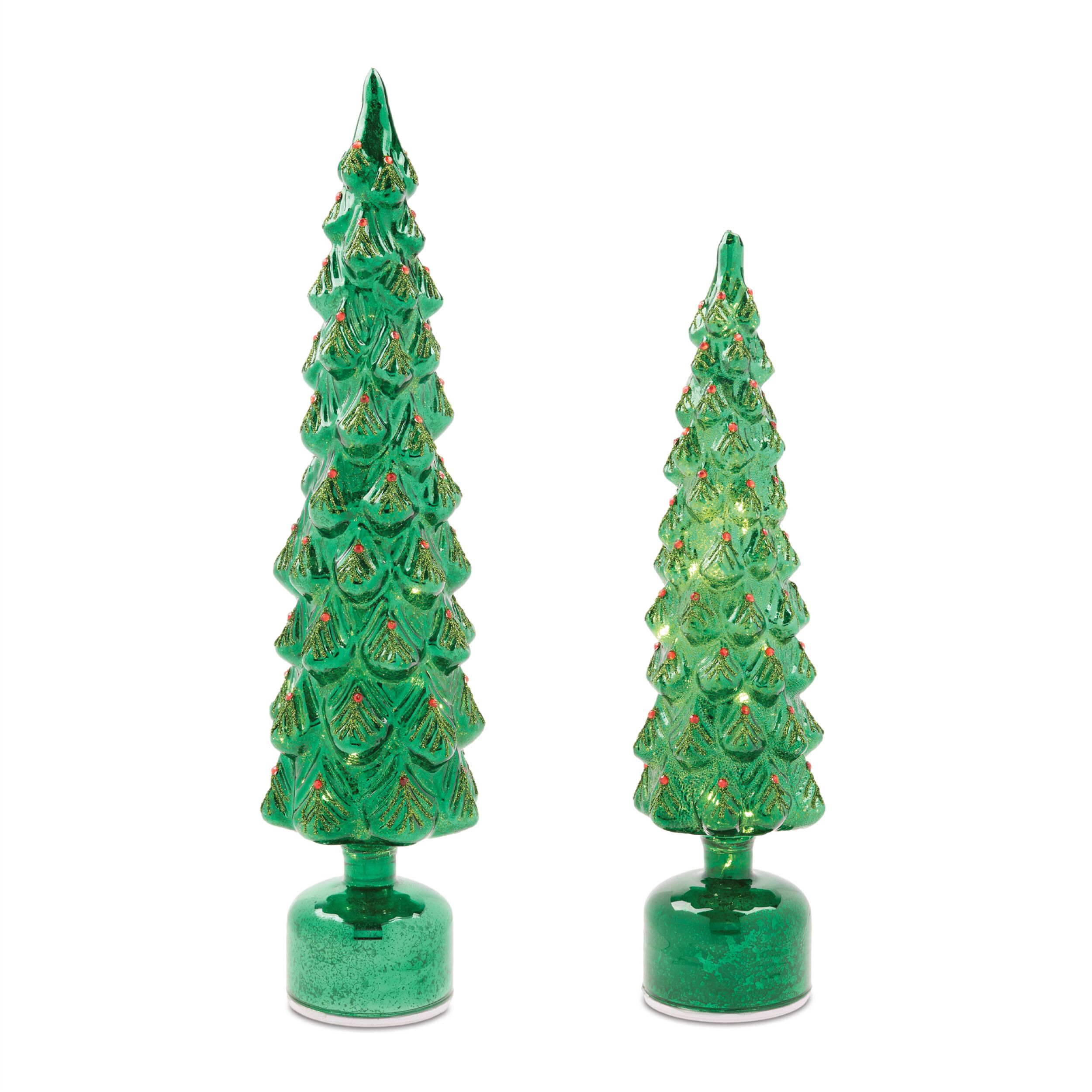 Rotating LED Glass Christmas Tree (Set of 2), GREEN RED, alternate image number 1