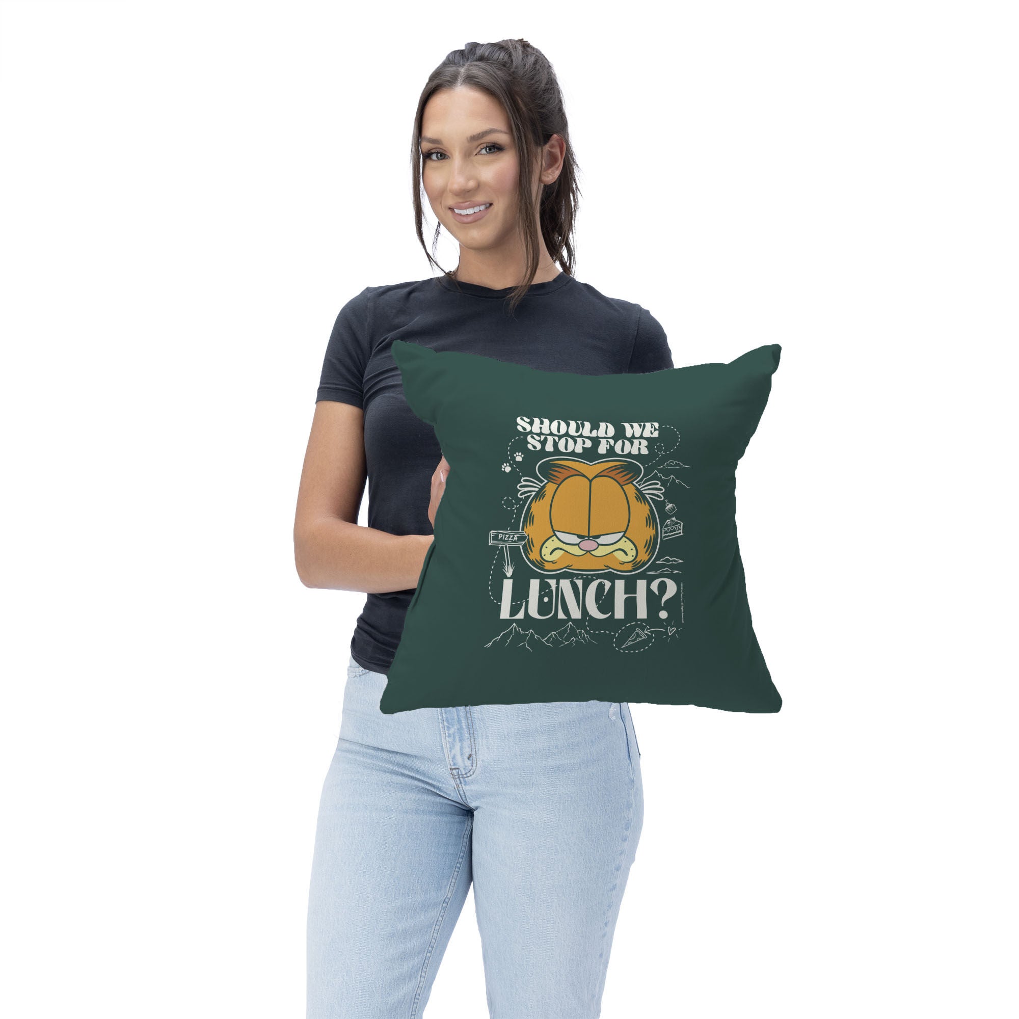 Nickelodeon Garfield Stop For Lunch Throw Pillow 18X18 Inches, GREEN, on-hover image number 1