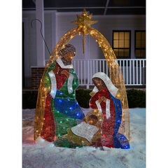 72" crystal fabric multi-colored nativity scene