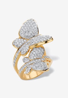 Yellow Gold Plated Cubic Zirconia Butterfly Wraparound Ring