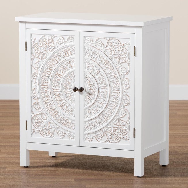 Yelena Classic And Traditional White Finished Wood 2-Door Storage Cabinet, , alternate image number null