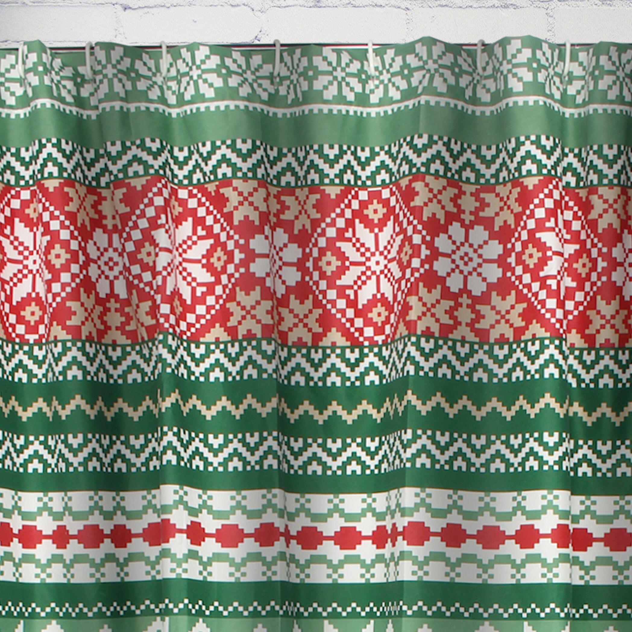 Fair Isle Bath and Shower Curtain, RED, alternate image number 1