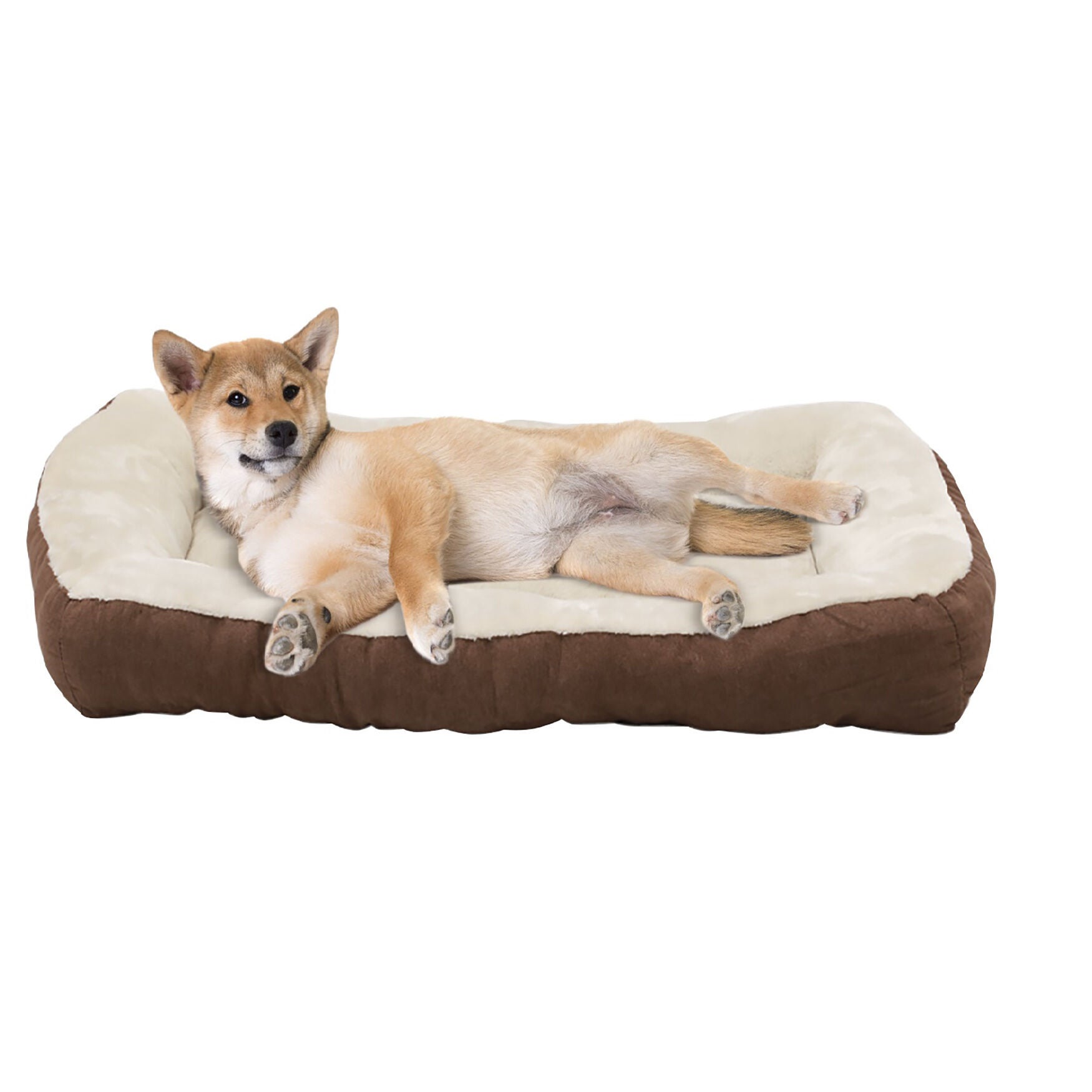 Happycare Tex Rectangle large BROWN bumper pet bed, 40 x 30 inches, high quality plush cover and non-slip buttom, BROWN, hi-res image number 0