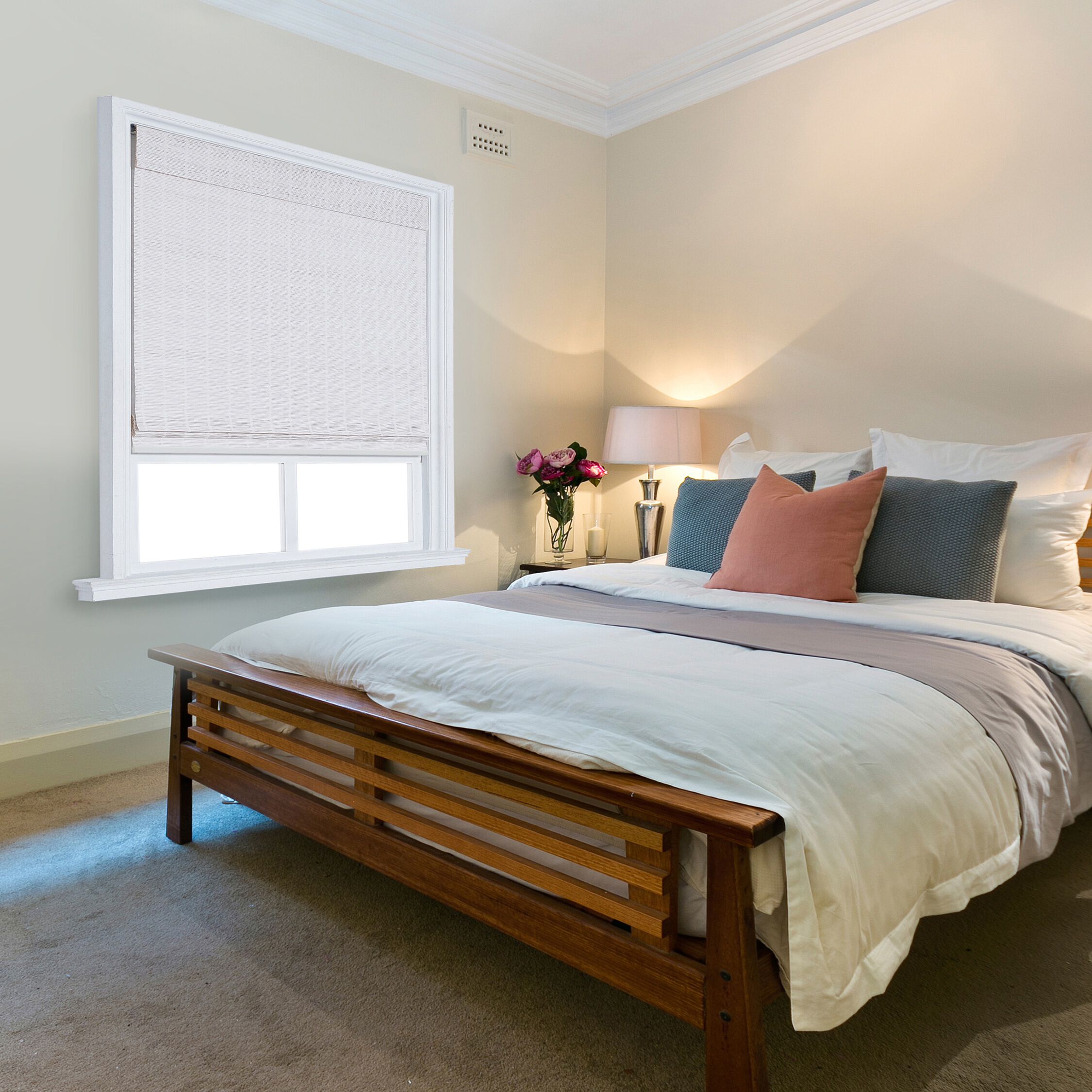 Cut-to-Width Bayport Bamboo Roman Shade White Wash, WHITE WASH, hi-res image number 0