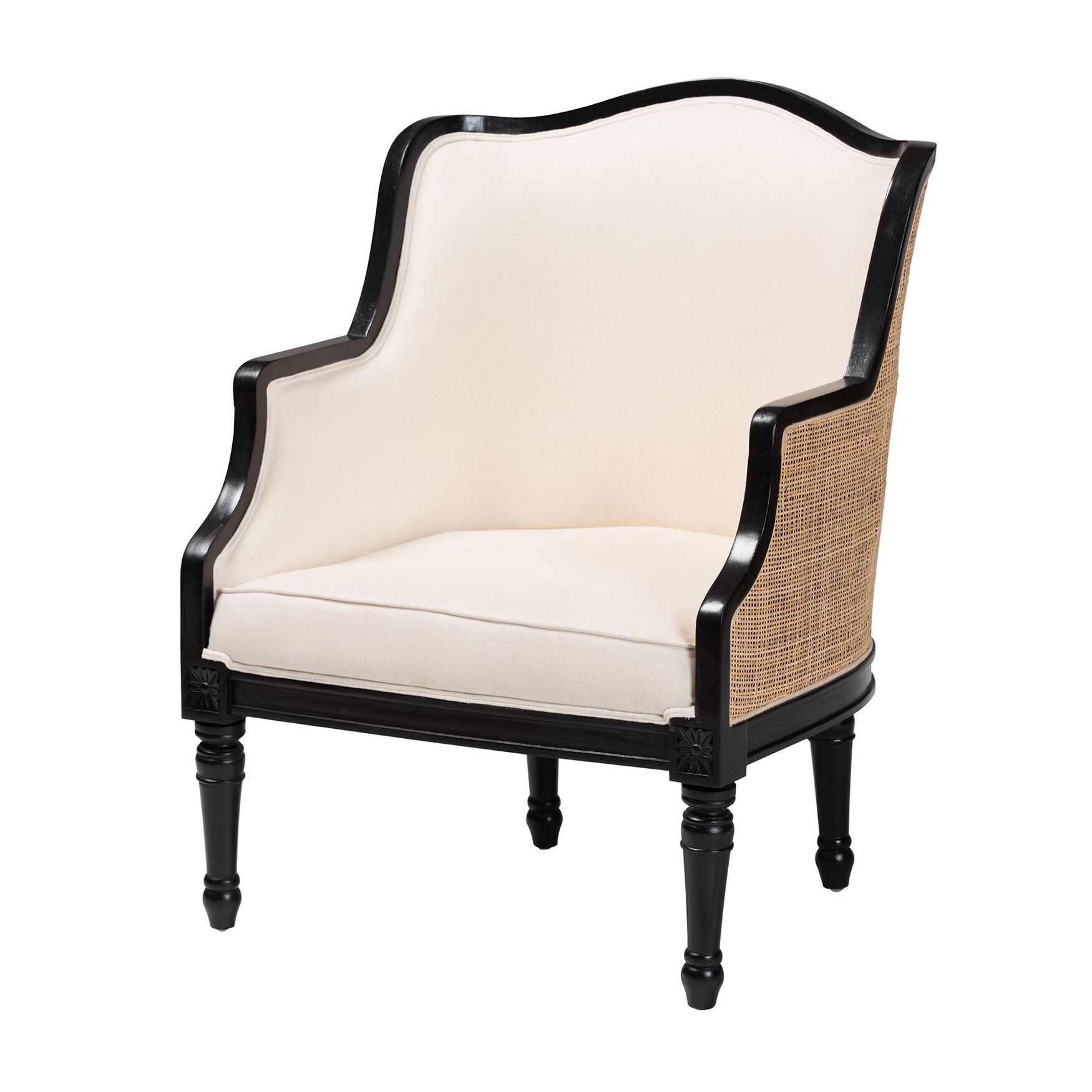 Elizette Traditional French Beige Fabric And Black Finished Wood Accent Chair, BEIGE BLACK, hi-res image number 0