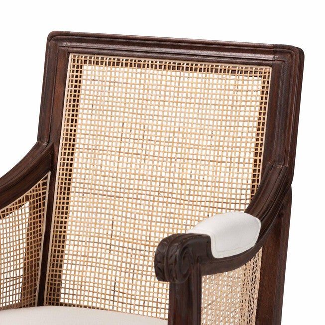 Desmond Traditional French Beige Fabric And Dark Brown Finished Wood Accent Chair, , alternate image number null