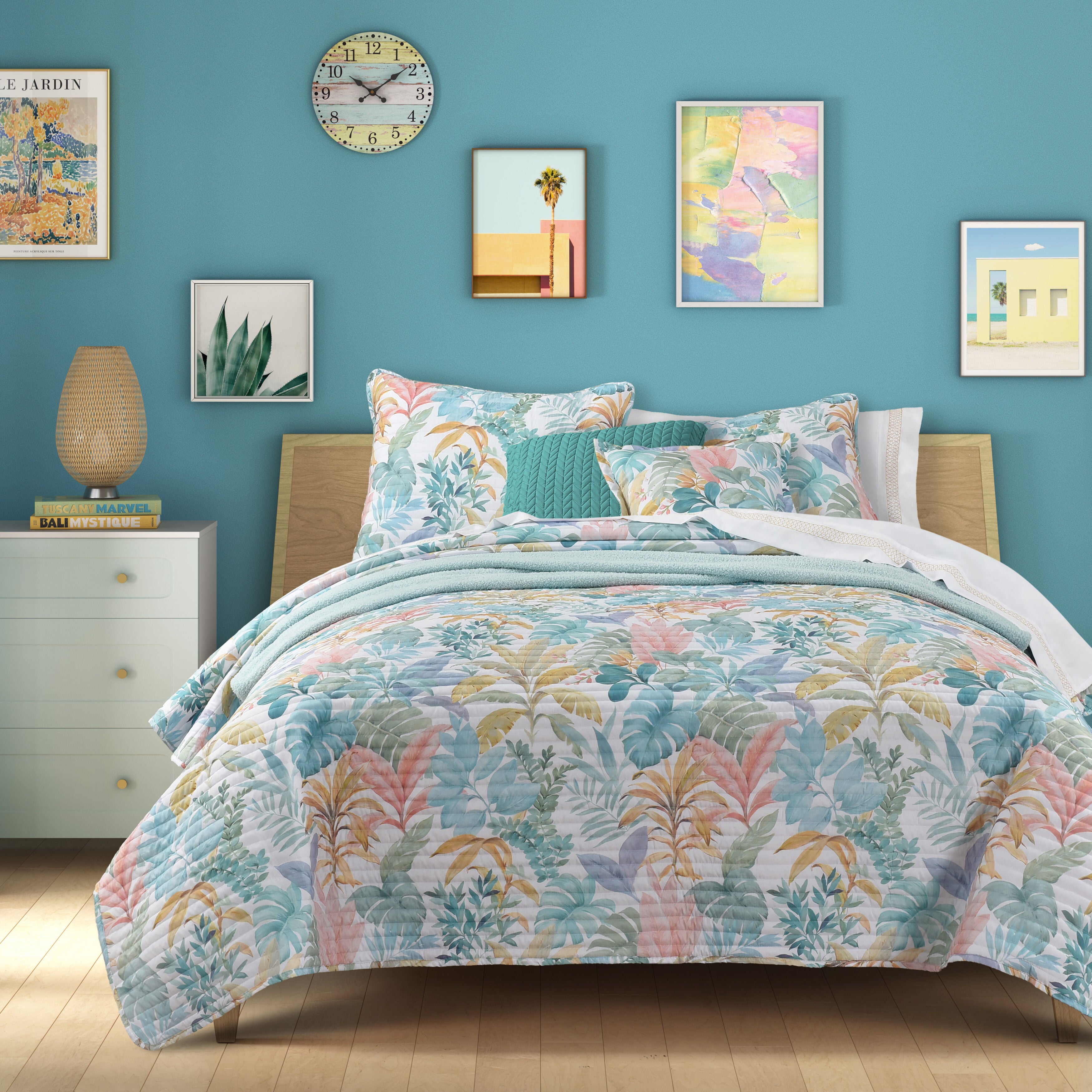 BAHAMA KING/CAL KING 3PC. QUILT SET, AQUA, hi-res image number 0