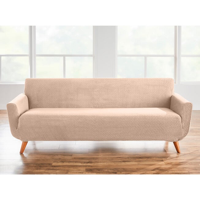BH STUDIO BASKETWEAVE extra-long STRETCH SLIPCOVER, TAN, hi-res image number 0