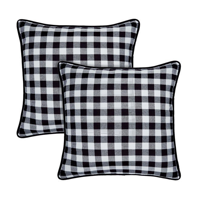 Buffalo Check Throw Pillow Covers - 18-in x 18-in - Set of Two, BLACK WHITE, hi-res image number 0