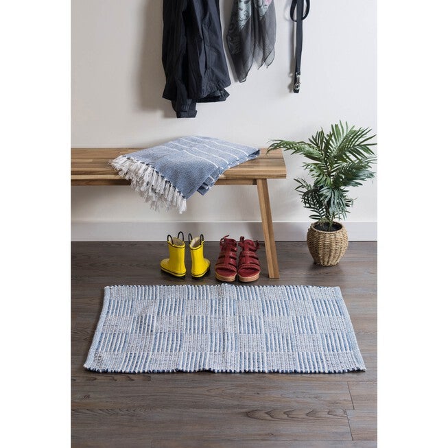 Blue Squares Handwoven Recycled Yarn Rug 2X3 Ft, , alternate image number null