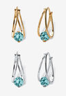 Silvertone 2 Pair Set Hoop Earrings (24x9mm) Round Simulated Blue, DECEMBER, hi-res image number null
