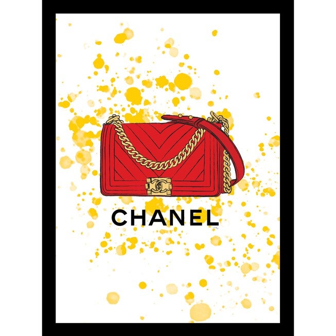 Chanel Purse Red/Yellow 14 inches x 18 inches Framed Print, BROWN, hi-res image number 0