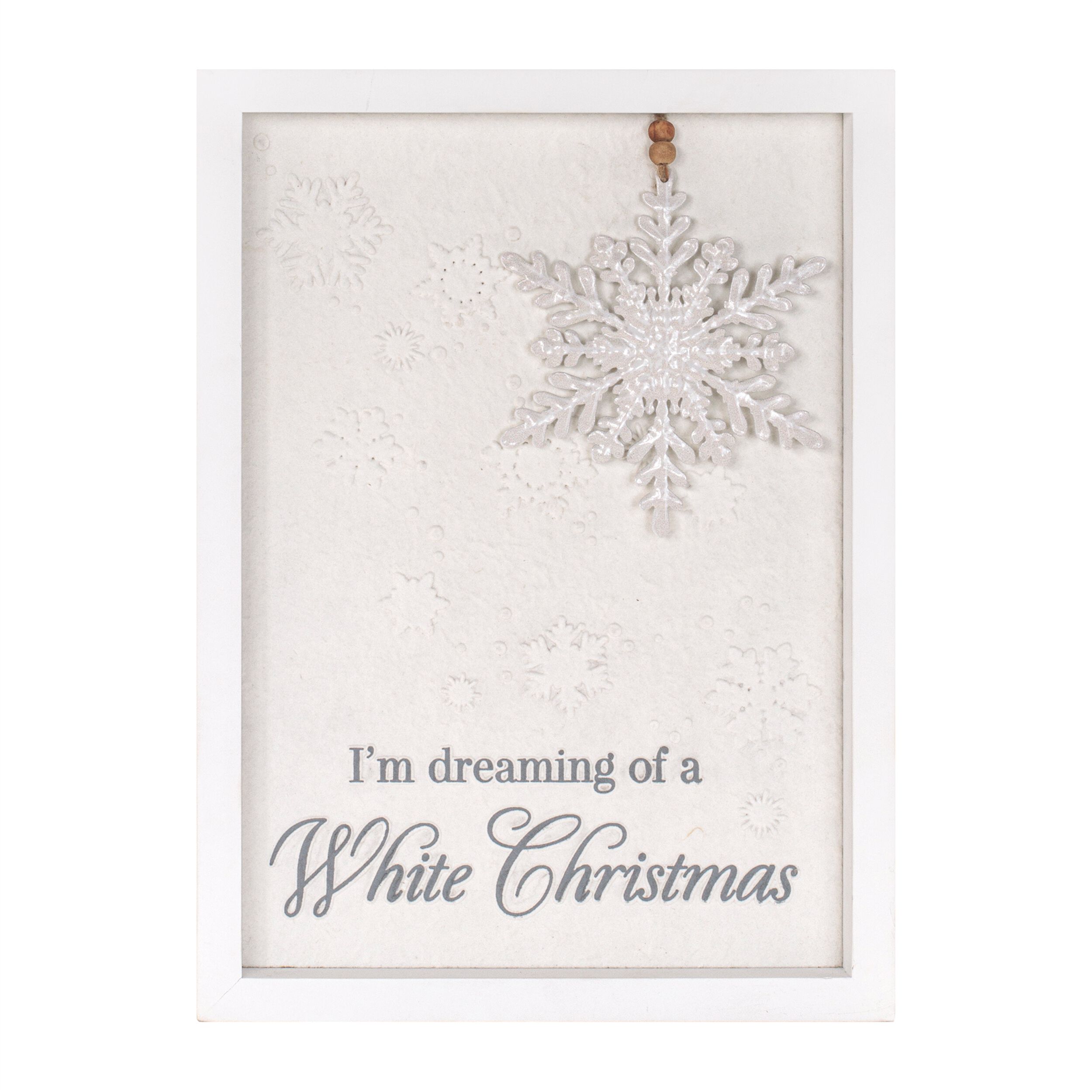 Dreaming of a White Christmas Snowflake Sign 12 inchesH, WHITE, hi-res image number 0