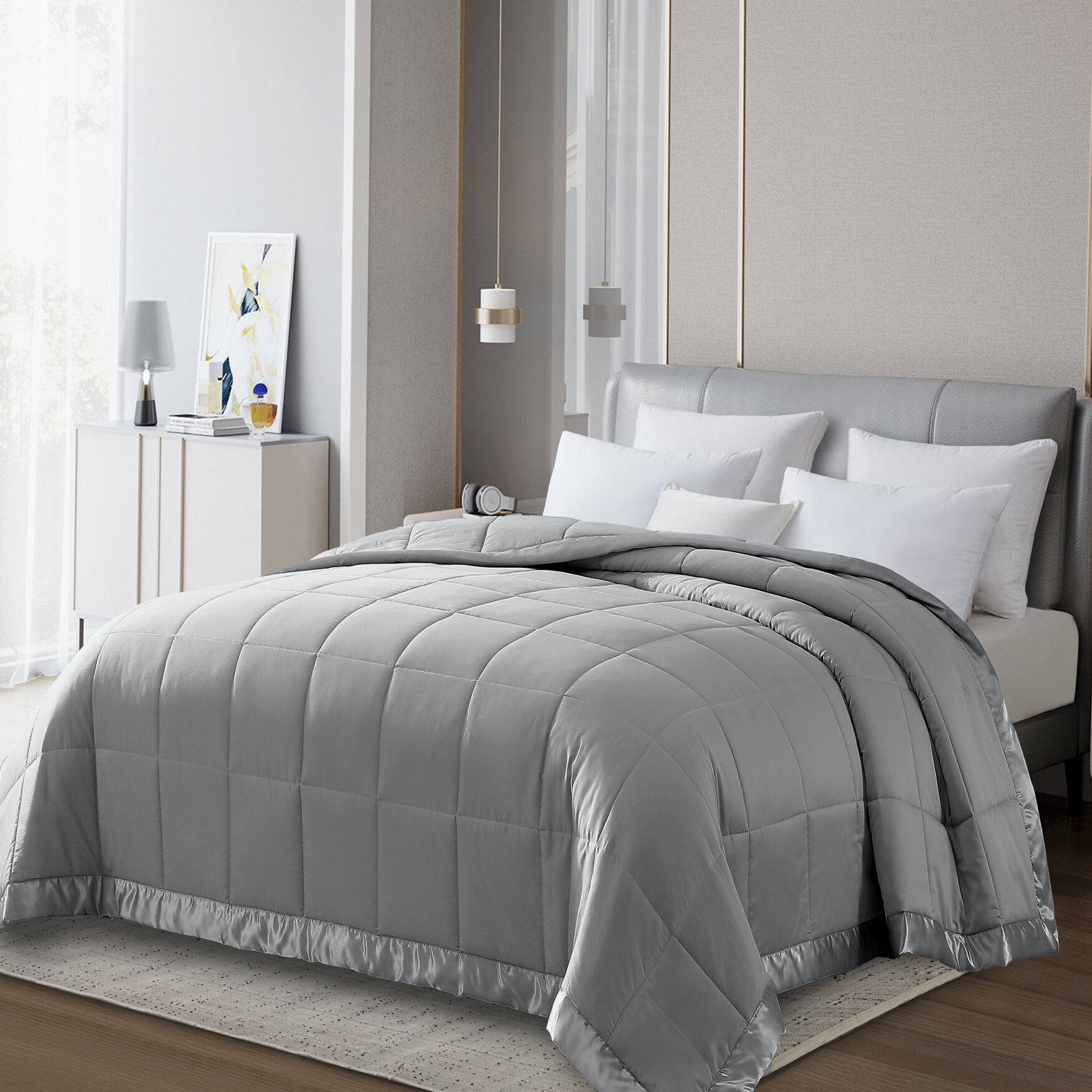 All Season Colored Microfiber Down Alternative Blanket, GREY, hi-res image number 0