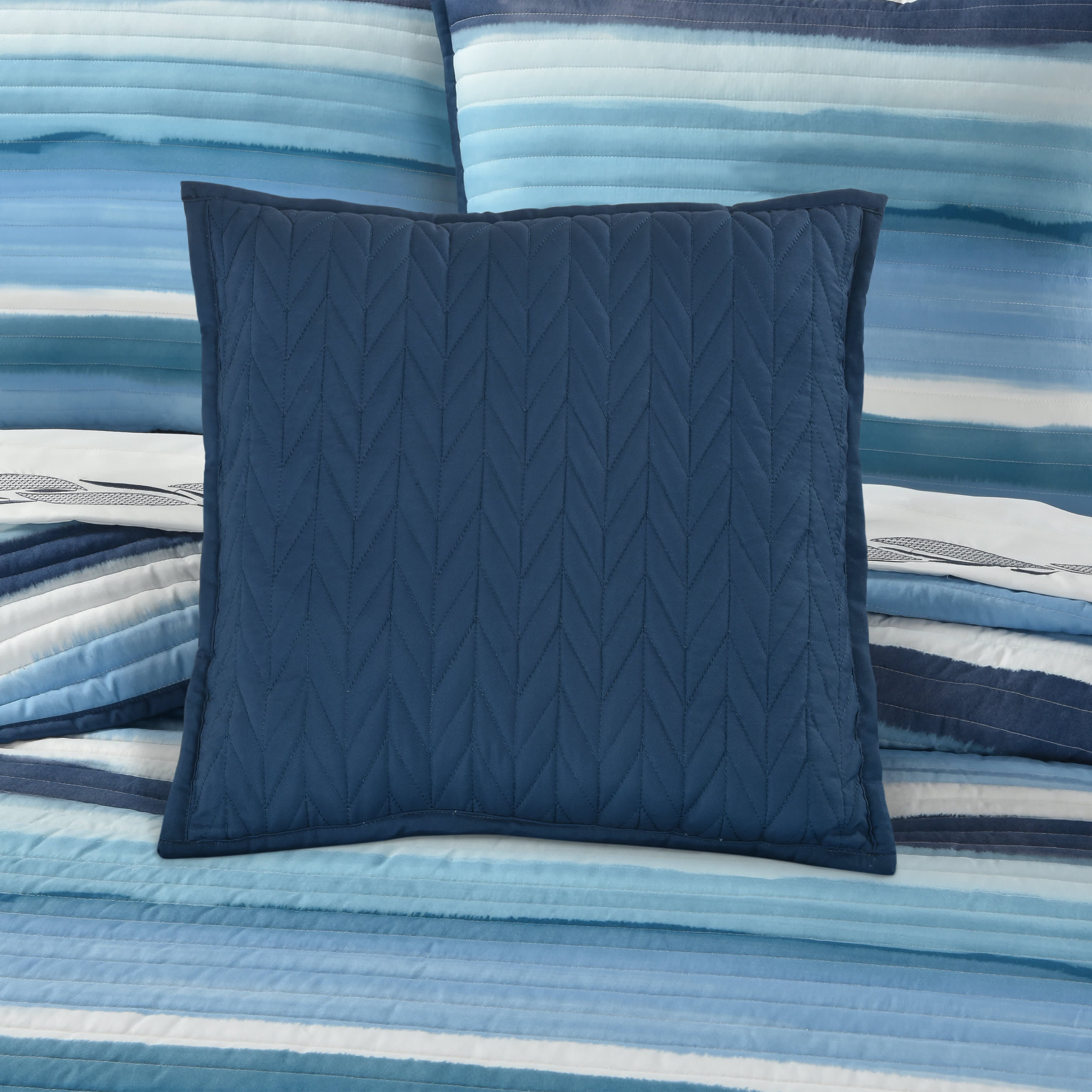 Balboa 16 Inch Square Quilted Decorative Throw Pillow, BLUE, alternate image number null