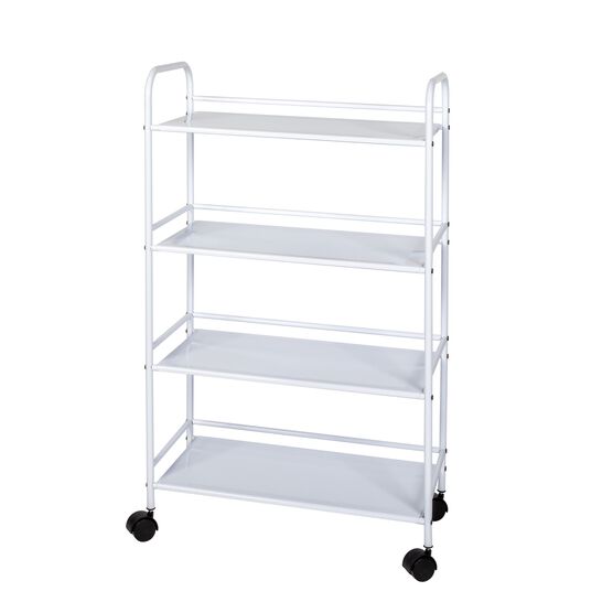 4 Tier Metal Cart With Wheels, White, WHITE, hi-res image number null