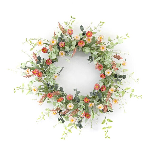 Mini Daisy Floral Wreath 24 inchesD, PINK, hi-res image number 0