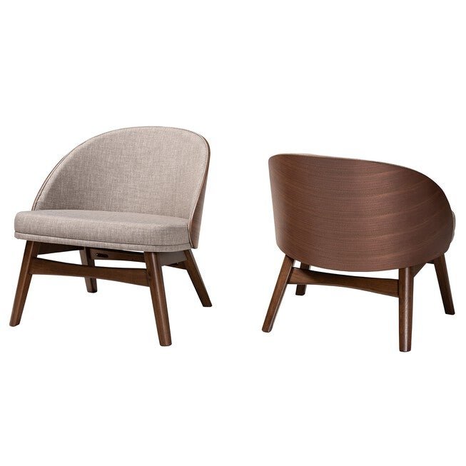 Lovella Mid-Century Modern Grey Fabric And Walnut Brown Finished Wood 2-Piece Accent Chair Set, GREY WALNUT BROWN, hi-res image number null