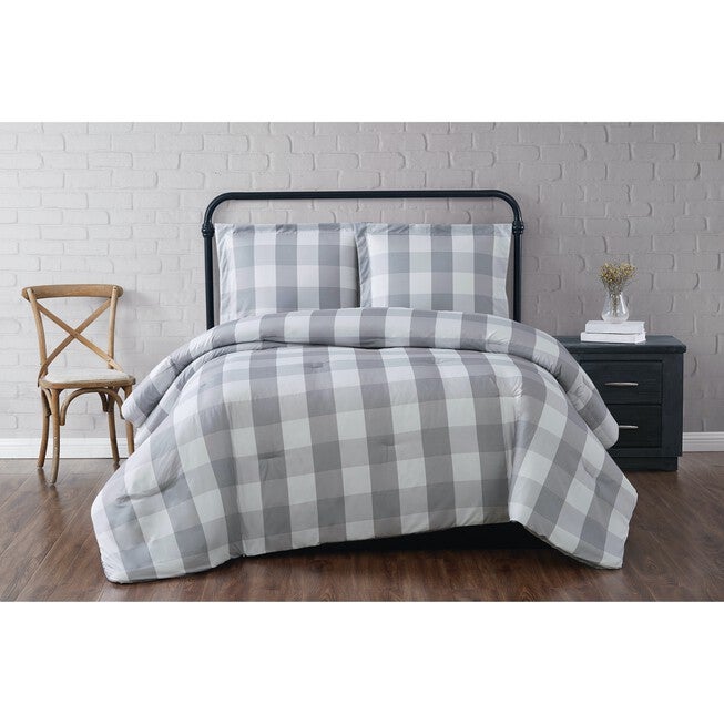 Everyday Buffalo Plaid Comforter Set, GREY WHITE, hi-res image number 0