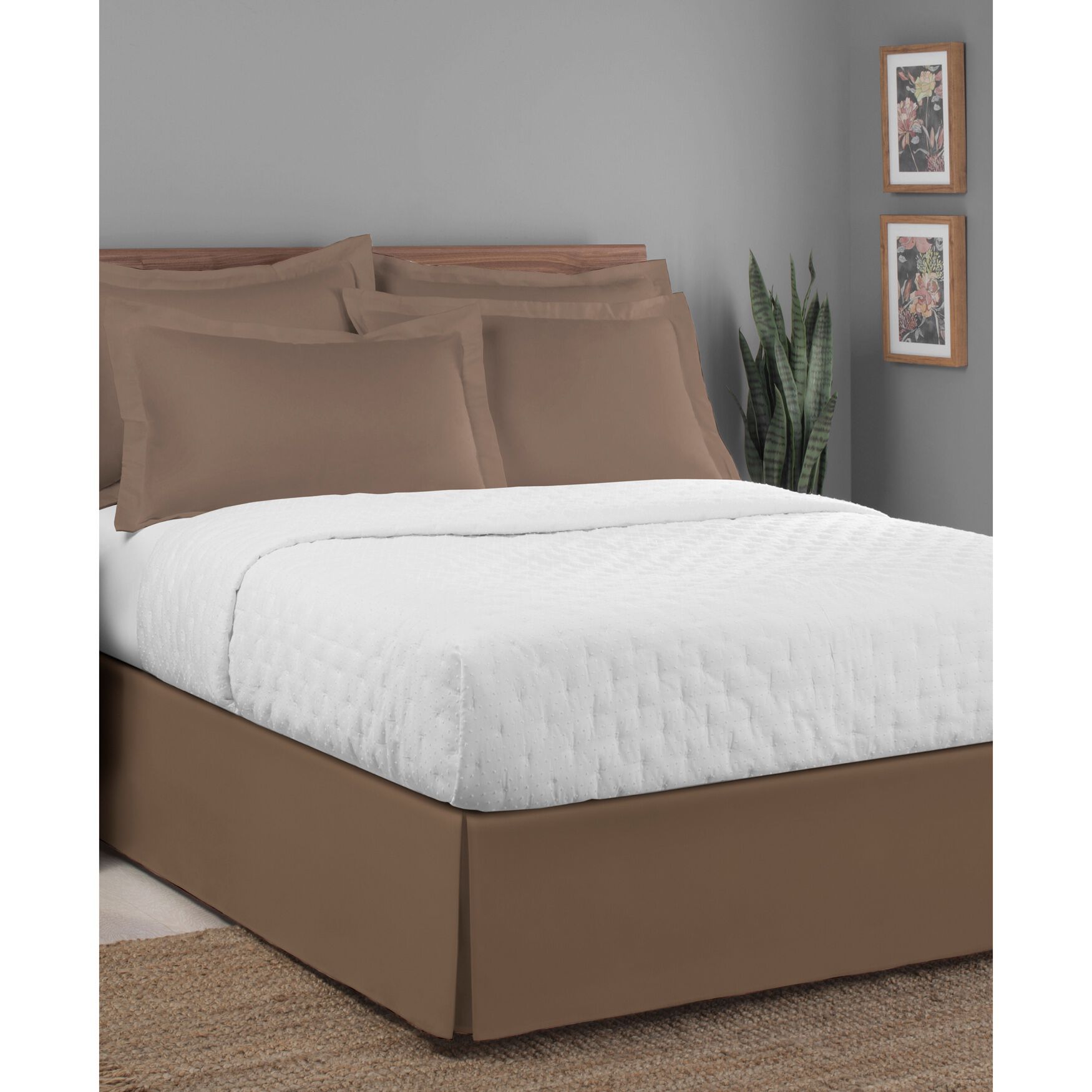 Today's Home Microfiber Tailored Black 14 inches Bed Skirt, MOCHA, hi-res image number 0
