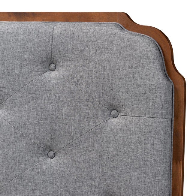 Shanti Classic And Traditional Grey Fabric And Walnut Brown Finished Wood King Size Headboard, , alternate image number 2