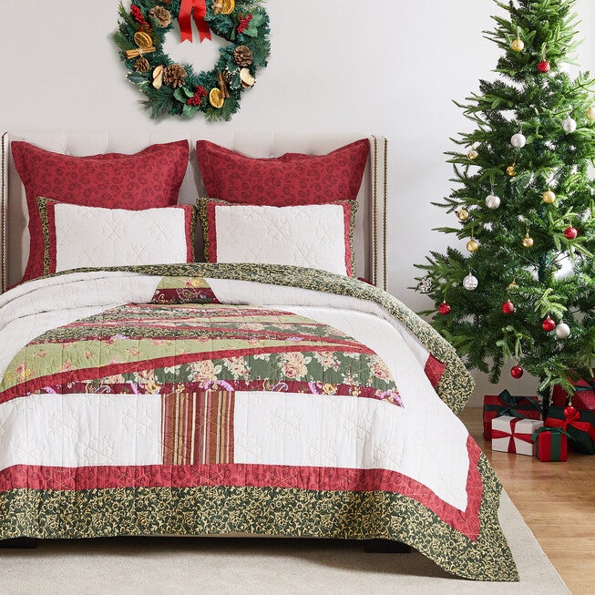 Christmas Tree Patchwork Holiday Quilt Set, Holiday, 3-Piece Full/Queen, HOLIDAY, alternate image number 2