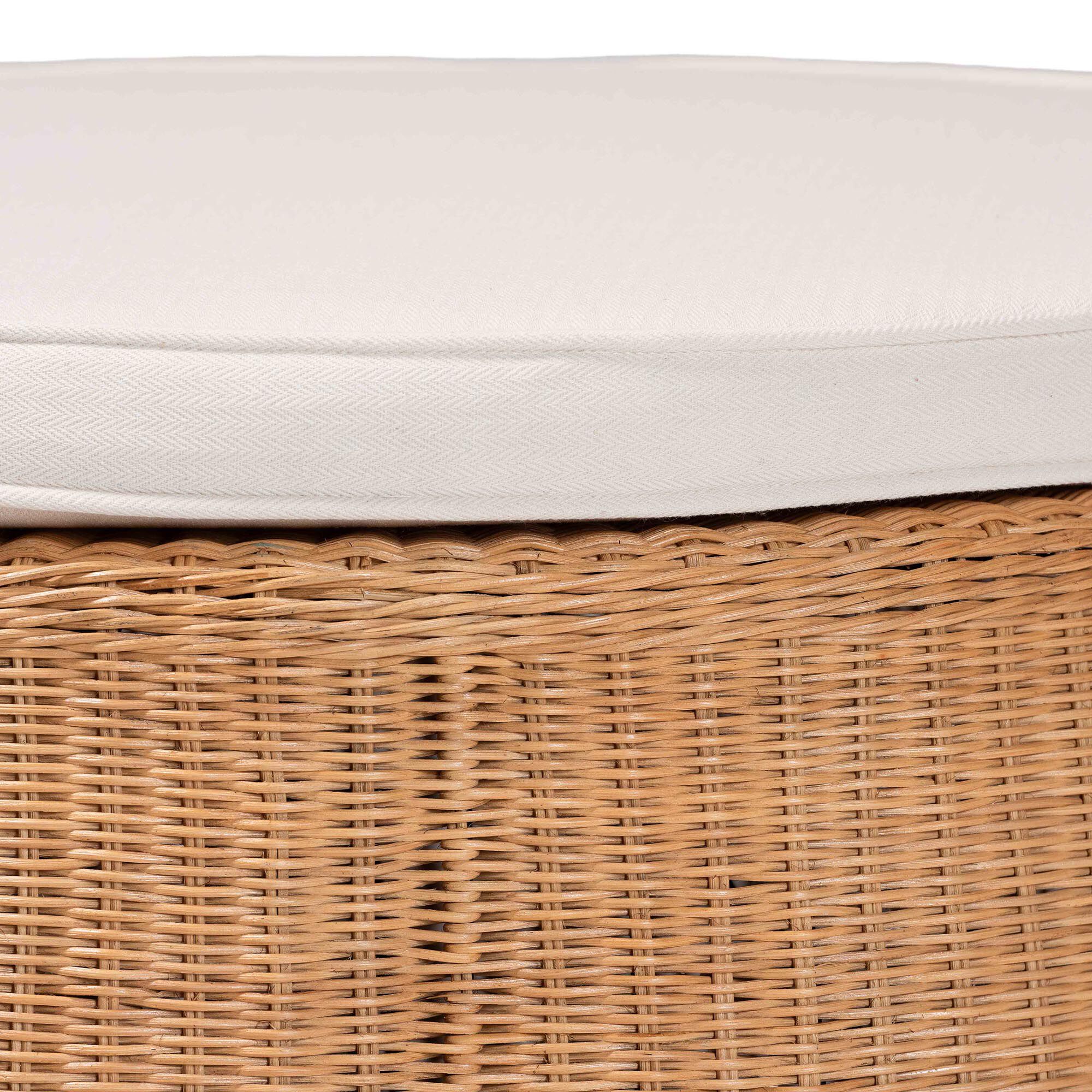 Palm Scallop Natural Rattan Ottoman, 32 inches Round, LIGHT HONEY, alternate image number 2