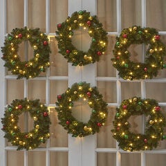 18" Pre-Lit Arrow-Tip Wreaths, Set of 6