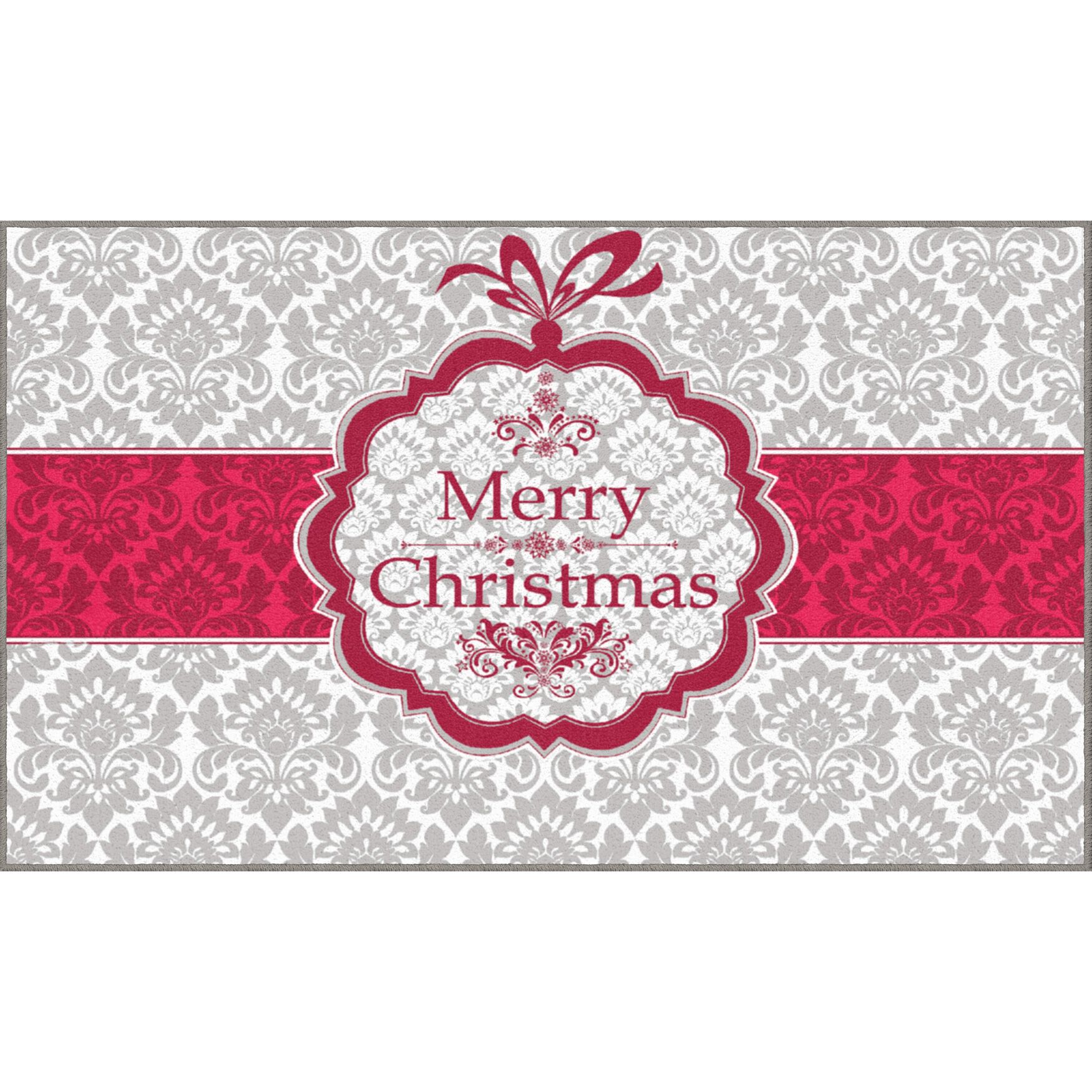 Christmas Damask Grey Kitchen Rug, GREY, hi-res image number 0
