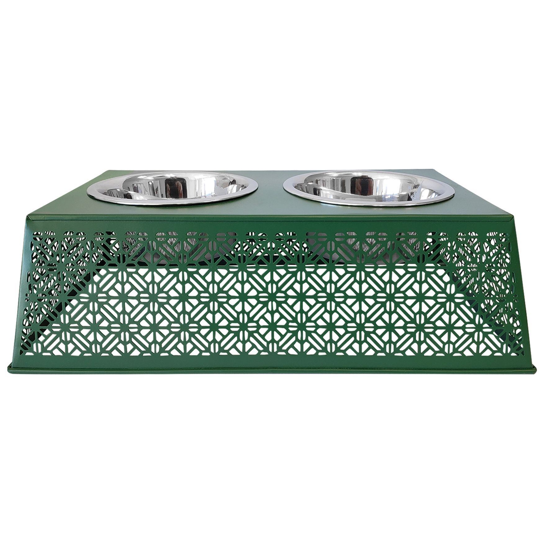 Dark Green Raised Pet Dog Feeder with Bowls, GREEN, hi-res image number 0