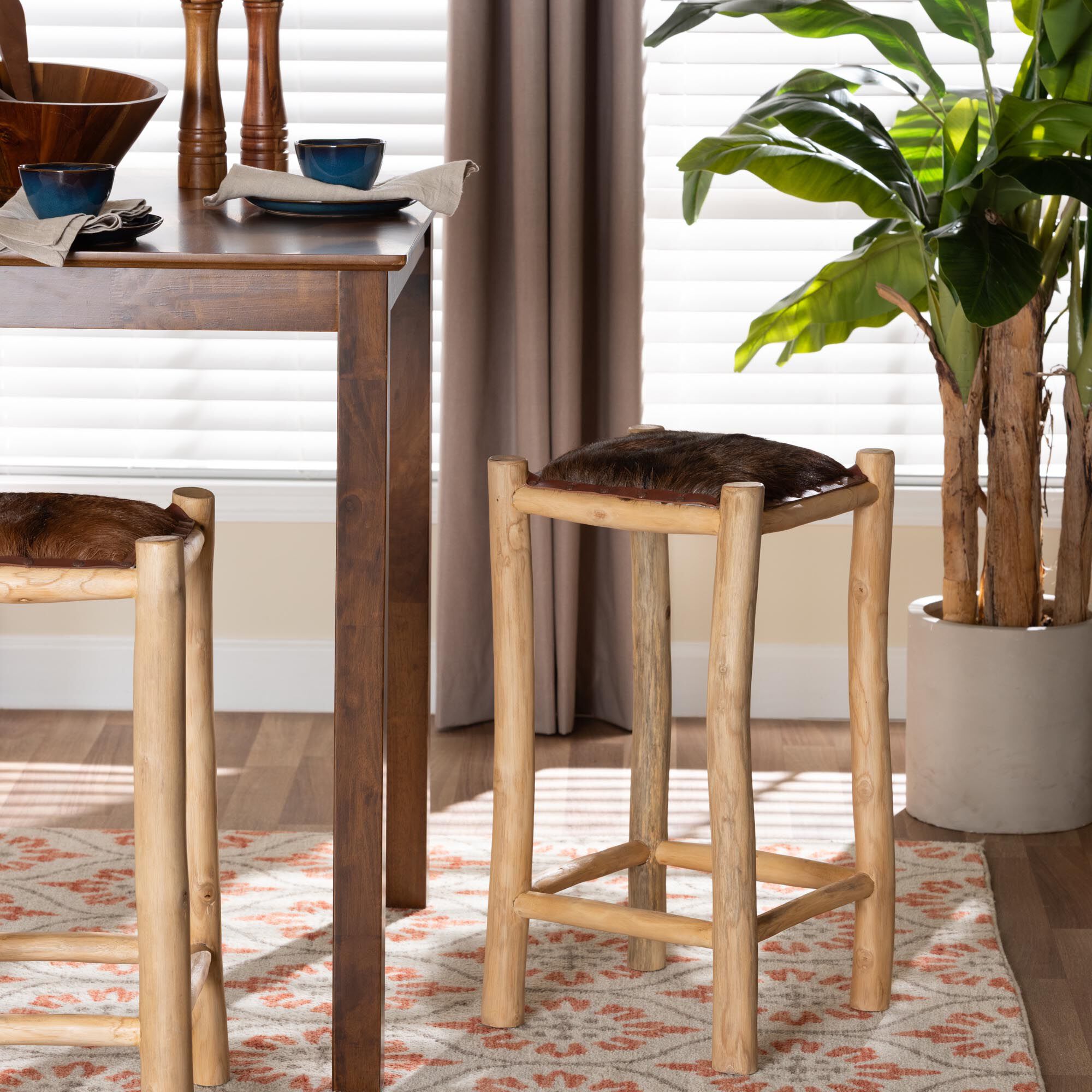 Rivera Genuine Goat Leather Counter Stool, BROWN, hi-res image number 0