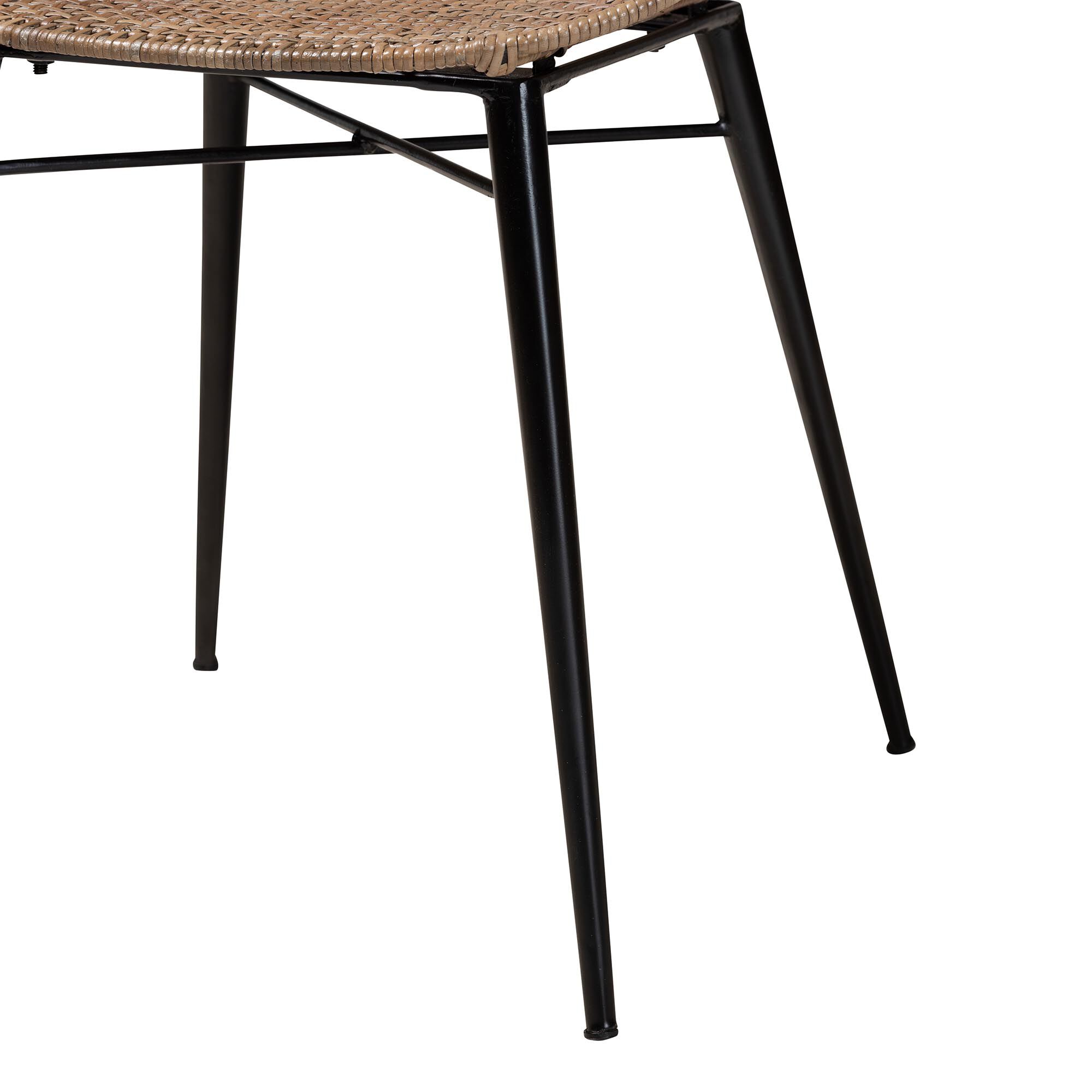 Sabelle Japandi Greywashed Rattan and Black Metal 2-Piece Dining Chair Set, BLACK, alternate image number 6