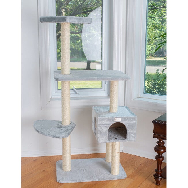 Gleepet 57 inches Real Wood Cat Tree With Condo And Perch, , alternate image number null