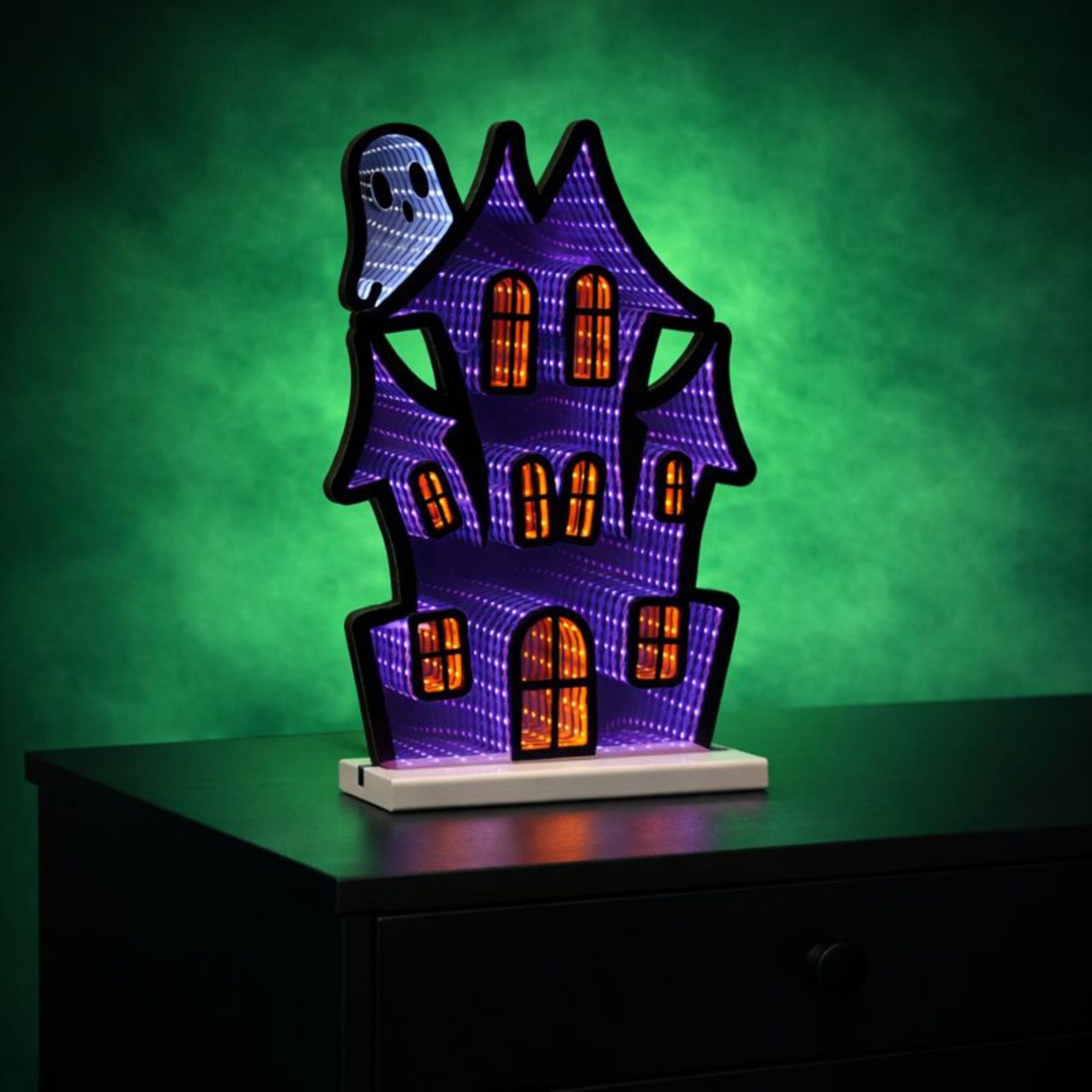 Haunted House w/Ghost Ekkolight 16 inchesH, PURPLE BLACK ORANGE, alternate image number 2