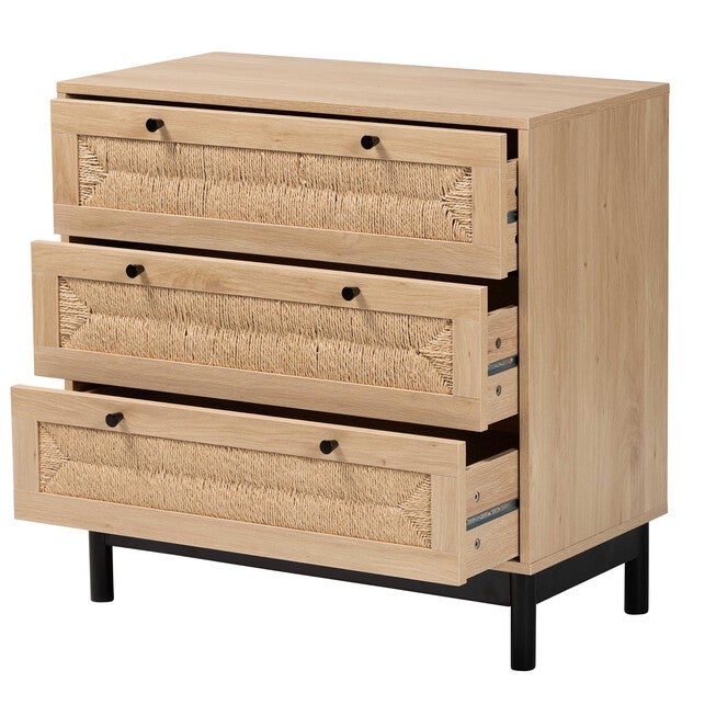 Cherelle Mid-Century Modern Light Brown And Black 3-Drawer Storage Cabinet, , on-hover image number 1