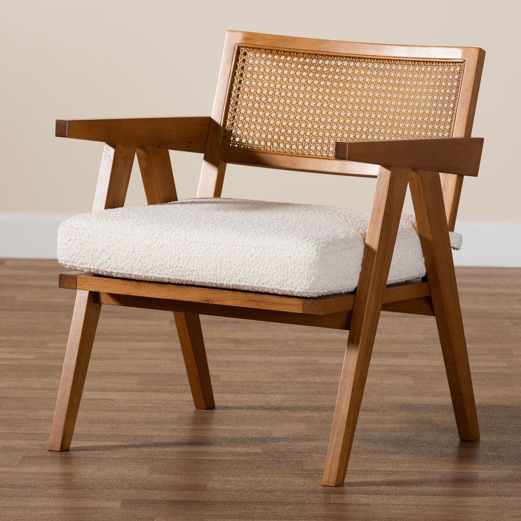 Jetsam Japandi Cream Boucle Fabric and Walnut Brown Finished Wood Arm Chair, , alternate image number 13