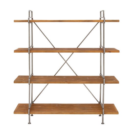 Dark Brown Wood Industrial Shelving Unit, 67 " x 43 " x 16 ", BEIGE, hi-res image number null