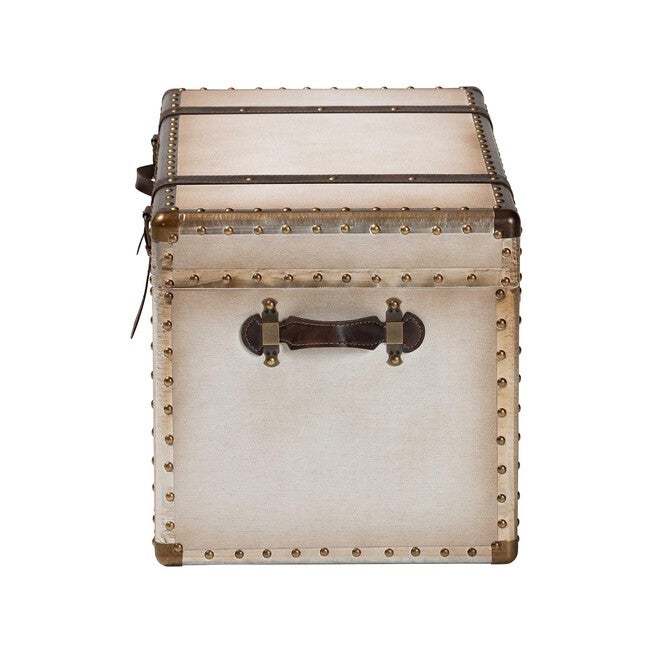 Nevio Vintage Weathered White Canvas Storage Trunk, BEIGE, alternate image number null