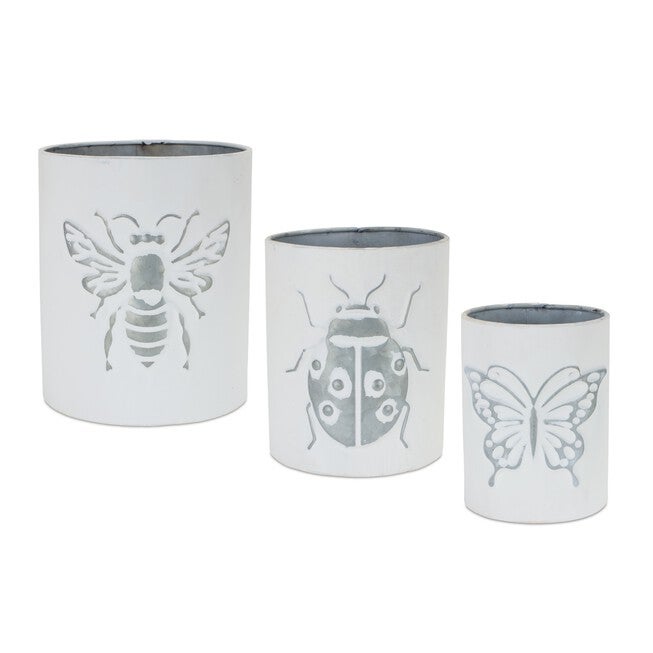 Insect Pot (Set of 3) 4.5 inchesD x 5.75 inchesH, 5.5 inchesH x 6.75 inchesH, 6.5 inchesD x 7.75 inchesH Iron, WHITE/GREY, hi-res image number 0