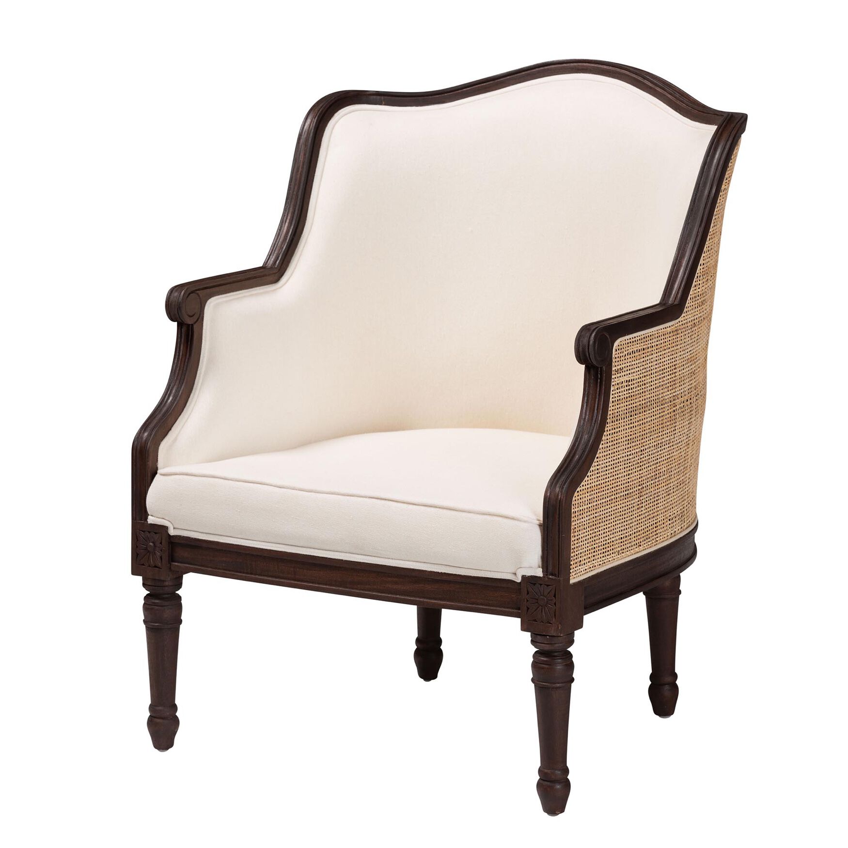 Ornella Traditional French Beige Fabric And Dark Brown Finished Wood Accent Chair, BEIGE DARK BROWN, hi-res image number 0