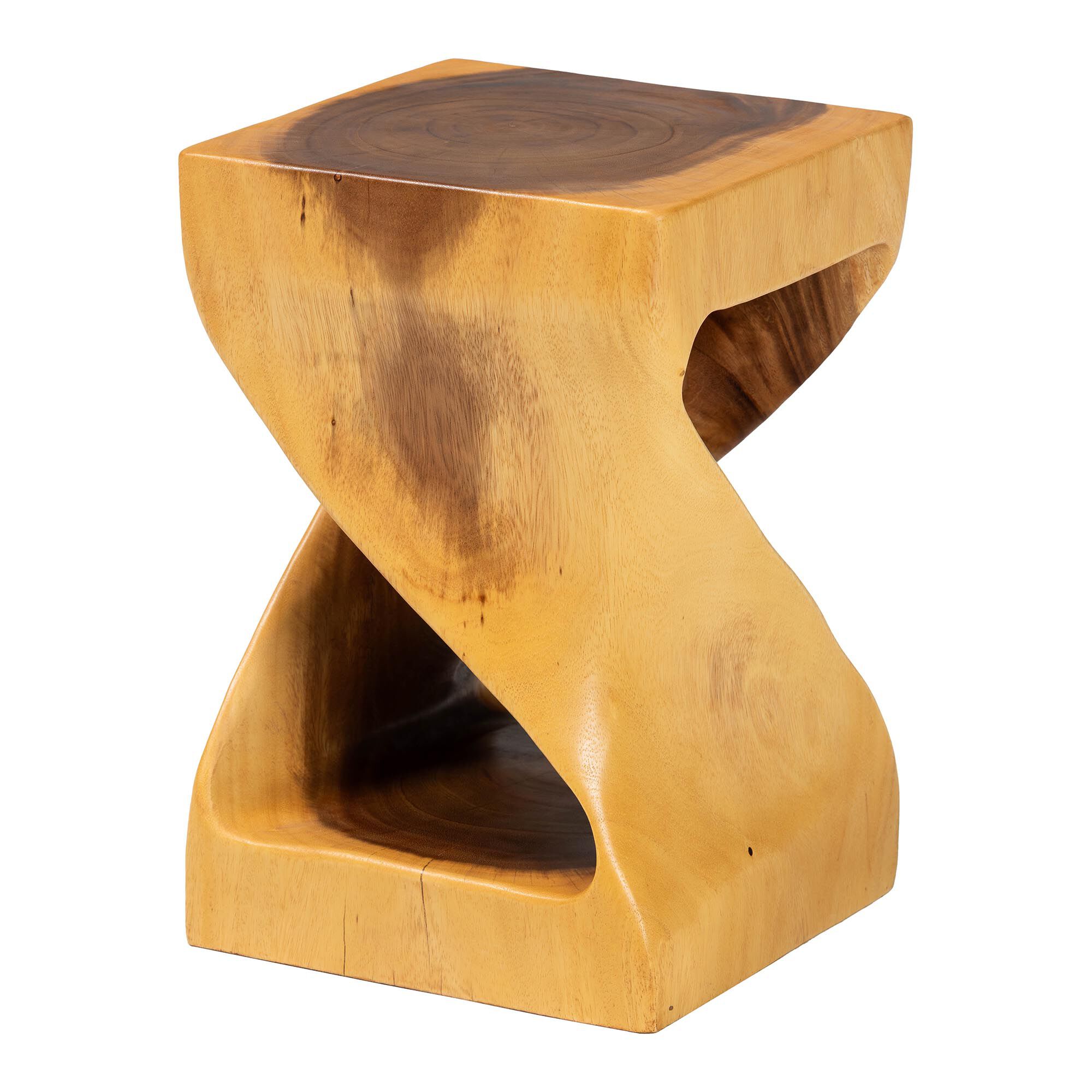 Rapha Hand-carved Suar Wood Side Table, NATURAL BROWN, alternate image number 1