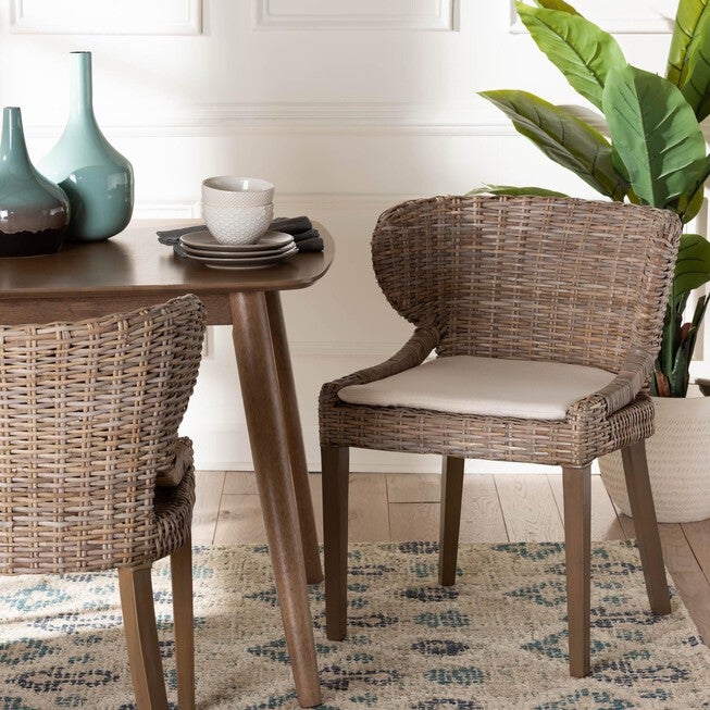 Niesha Bohemian Grey Natural Kubu Rattan And Mahogany Wood Dining Chair, , alternate image number 6
