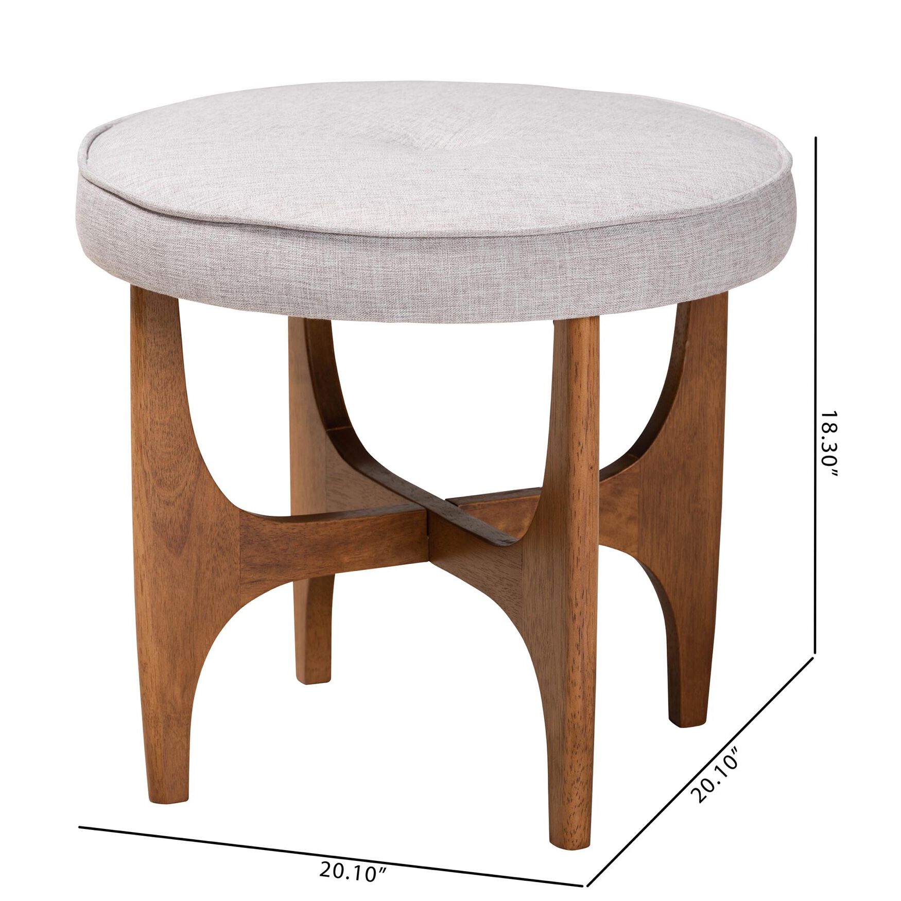 Theo Japandi Dark Grey Fabric And Walnut Brown Finished Wood Ottoman Footstool, , alternate image number 6