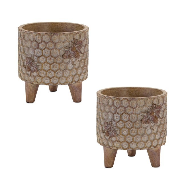 Pot w/Legs (Set of 2) 5 inchesD x 5.25 inchesH Resin, BROWN, hi-res image number 0