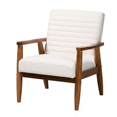 Stratton Mid-Century Modern Cream Boucle Fabric And Walnut Brown Finished Wood Armchair