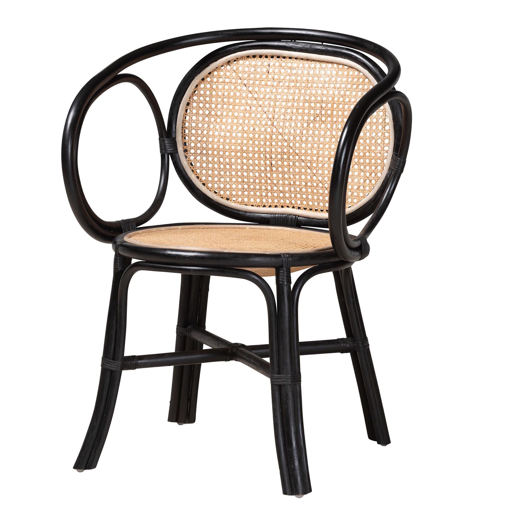 Palesa Modern Bohemian Two-Tone Black And Natural Brown Rattan Dining Chair, BLACK BROWN RATTAN, hi-res image number 0